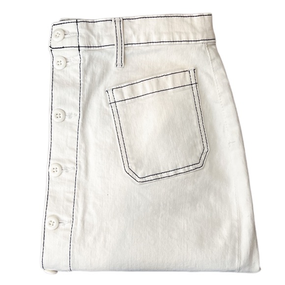 {J. Crew} Contrast Stitching Detail Full Front Button Denim Pencil Skirt - Picture 2 of 5